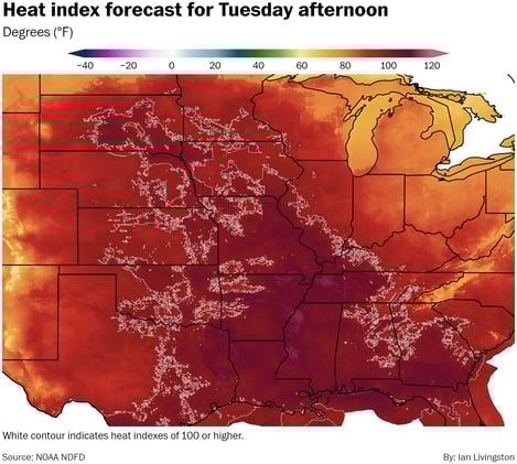 Major heat wave expands across central U.S. 