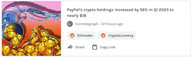 PayPal's crypto holding approaching $1B, up 56% in Q1