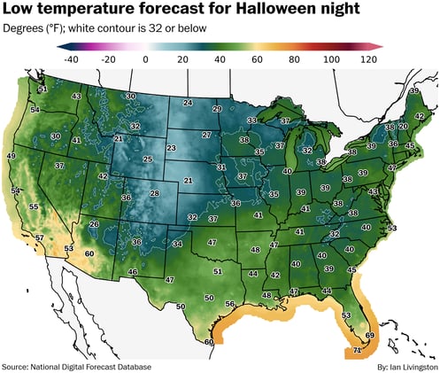 Halloween weather is minimally spooky in much of United States