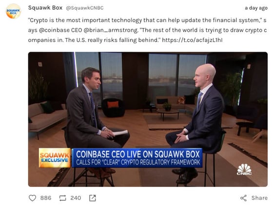 Coinbase CEO calls for clearer regulations
