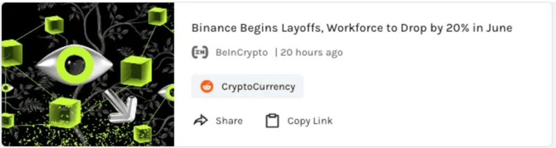 Binance lays off 20% of work force, cites "re-evaluating talent"