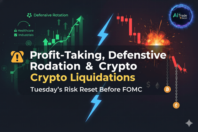 🚨 Profit-Taking, Defensive Rotation & Crypto Liquidations: Tuesday’s Risk Reset Before FOMC