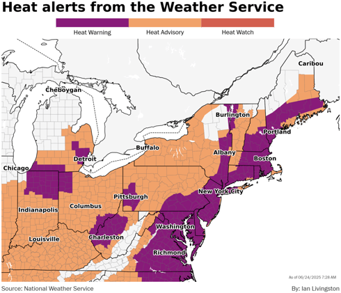 Near and past 100 Tuesday in D.C., NYC and Boston