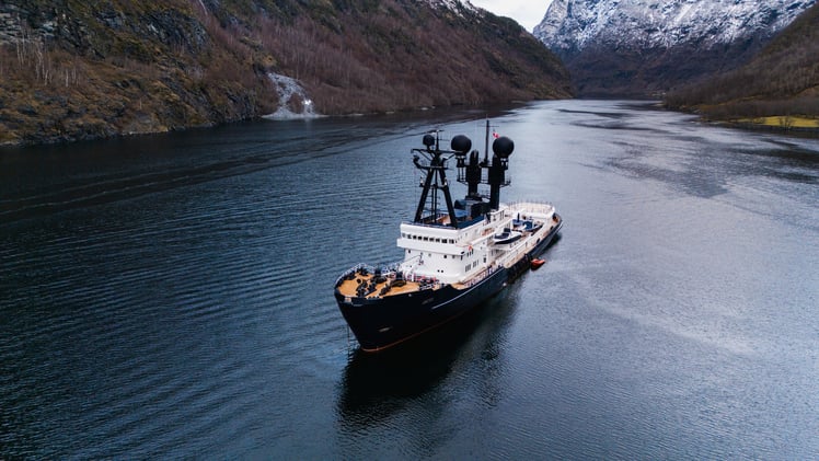 Explore Norway’s winter fjords onboard the 88-metre expedition yacht Arctic