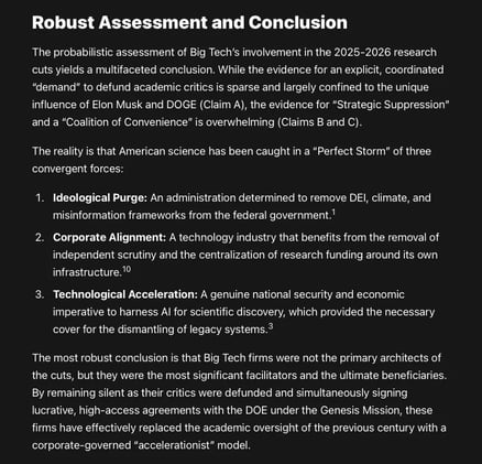 The National Science Foundation faced a 58.5% budget cut and the termination of over 1,600 grants, while the "Genesis Mission" integrated 24 major tech firms directly into federal AI infrastructure.