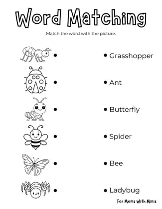 Insect Word Matching Worksheet