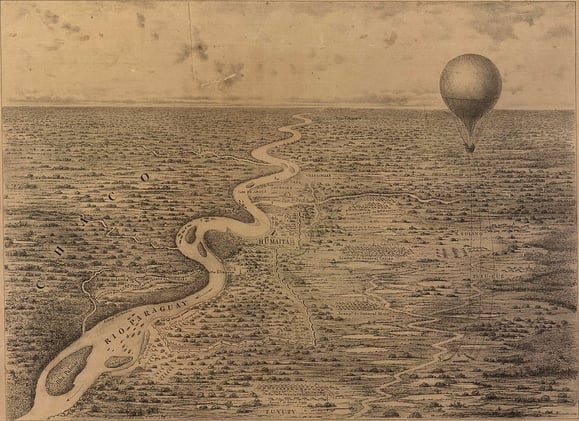 "BIRDS-EYE VIEW OF FORT HUMAITA, PARAGUAY" - James Allen