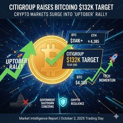 🚀 CITIGROUP RAISES BITCOIN TO $132K TARGET AS CRYPTO MARKETS SURGE INTO "UPTOBER" RALLY