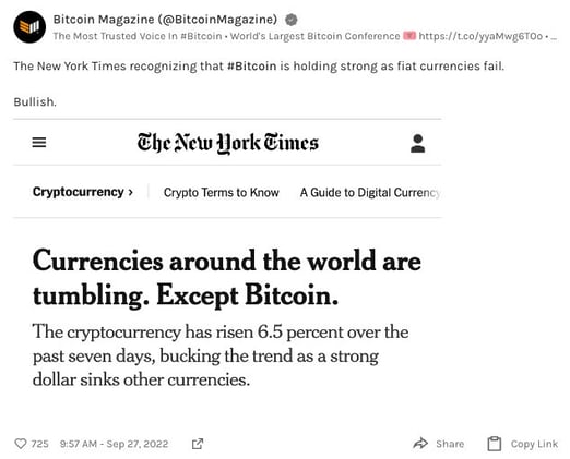 New York Times recognizes the reason that Bitcoin was built as it holds strong during a world economic crisis 