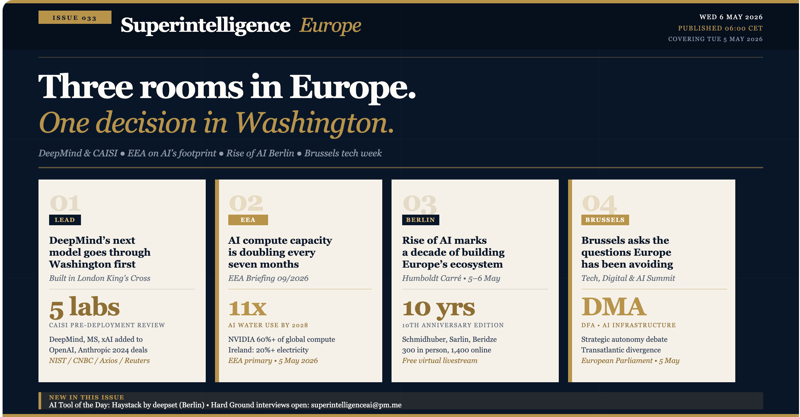 DeepMind goes through Washington. Berlin convenes. EEA on AI's footprint.