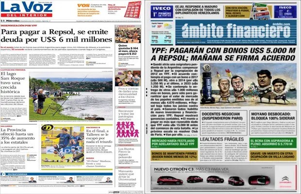 Acuerdo con Repsol, paritaria docente, toma en Lugano, temporal en Cuyo, EEUU expulsa funcionarios venezolanos, ganaron Vélez y Arsenal