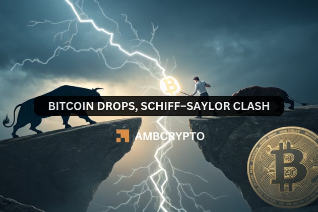 Bitcoin drops, Schiff–Saylor clash