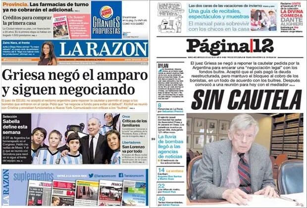 Griesa rechazó el pedido de reponer el stay, Sabella distinguido en Diputados, la ONU sobre Gaza, San Lorenzo en la semifinal de la Libertadores, Mónaco en cuartos de final