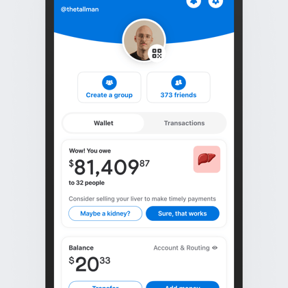 Venmo pay with organs