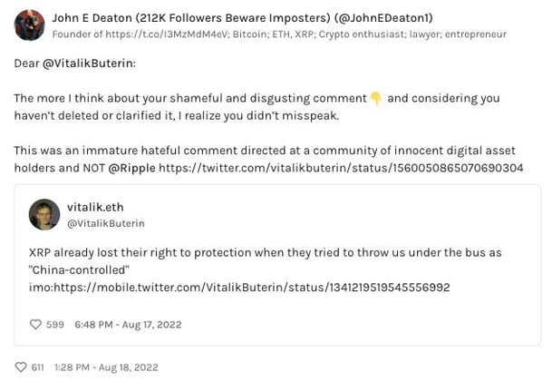 Vitalik and XRP are "fighting" 