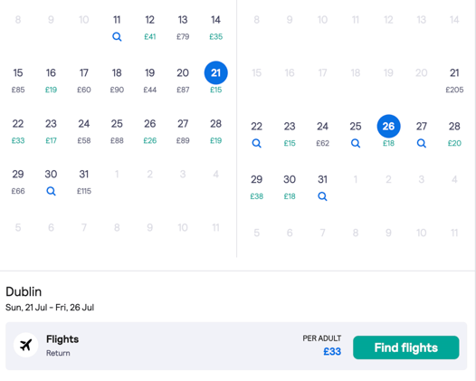 July 12 - Flights to Dublin for £33 return