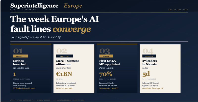 Mythos breached, Merz's ultimatum, OpenAI EMEA, Nicosia