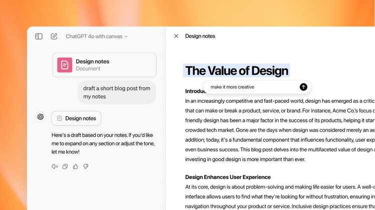Canvas boosts ChatGPT into a dynamic collaboration tool
