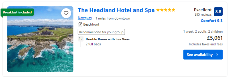 October 15 - £5,061 to stay at the Headland Hotel this half-term
