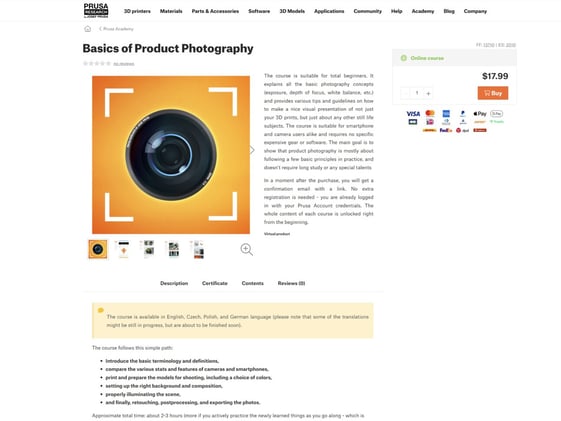 Prusa Academy releases new product photography course.