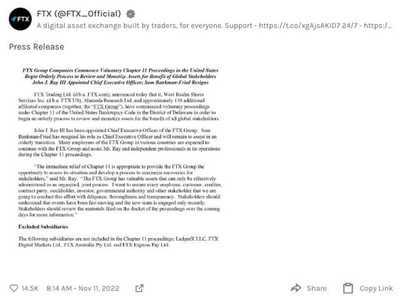 Special Saturday Edition: FTX files for Chp 11 bankruptcy, hacked, and more