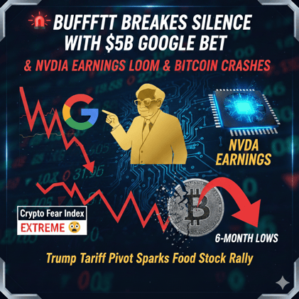 ๐จ BUFFETT BREAKS SILENCE WITH $5B GOOGLE BET AS NVIDIA EARNINGS LOOM & BITCOIN CRASHES TO 6-MONTH LOWS