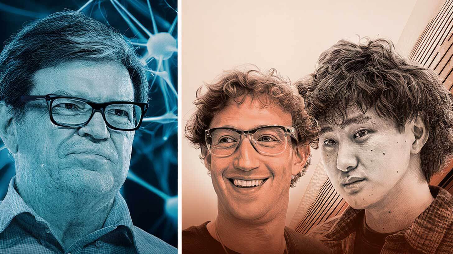 Kolm meest eraldi piltidel. Vasakul sinakas toonis portree prillidega mehest teadusliku taustaga. Paremal kaks meest, kellest üks naeratab, mõlemad kannavad prille, soe toon.