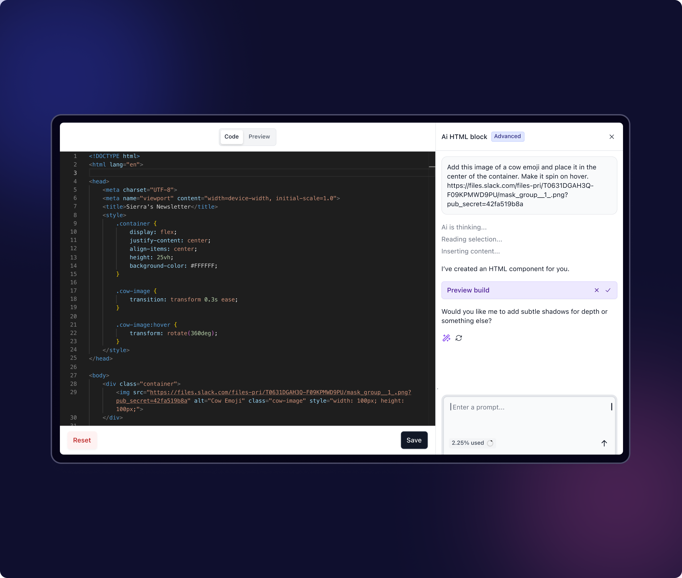 AI Website Builder UI